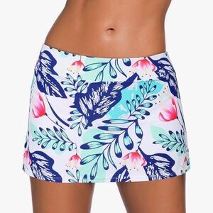 Blue and Pink Tropical swim skort bottom